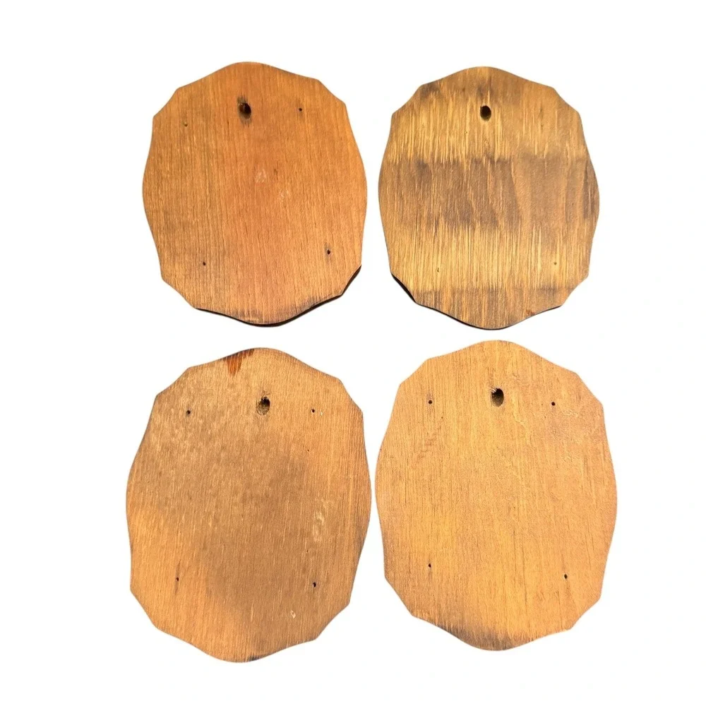Colonial Silhouette Wood Wall Plaques Set of 4 Black Gold Americana Vintage